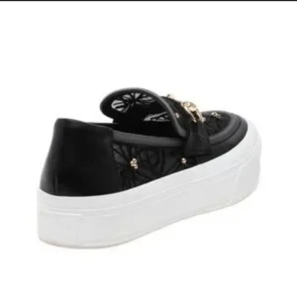 J Slides Black Lace Platform Slip on Sneakers Sz 8 1/2 - Picture 6 of 15